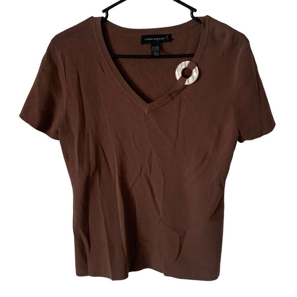 Pre Owned Women’s Cable & Gauge V Neck Blouse Shirt Sz Lg Fashionable Comfort